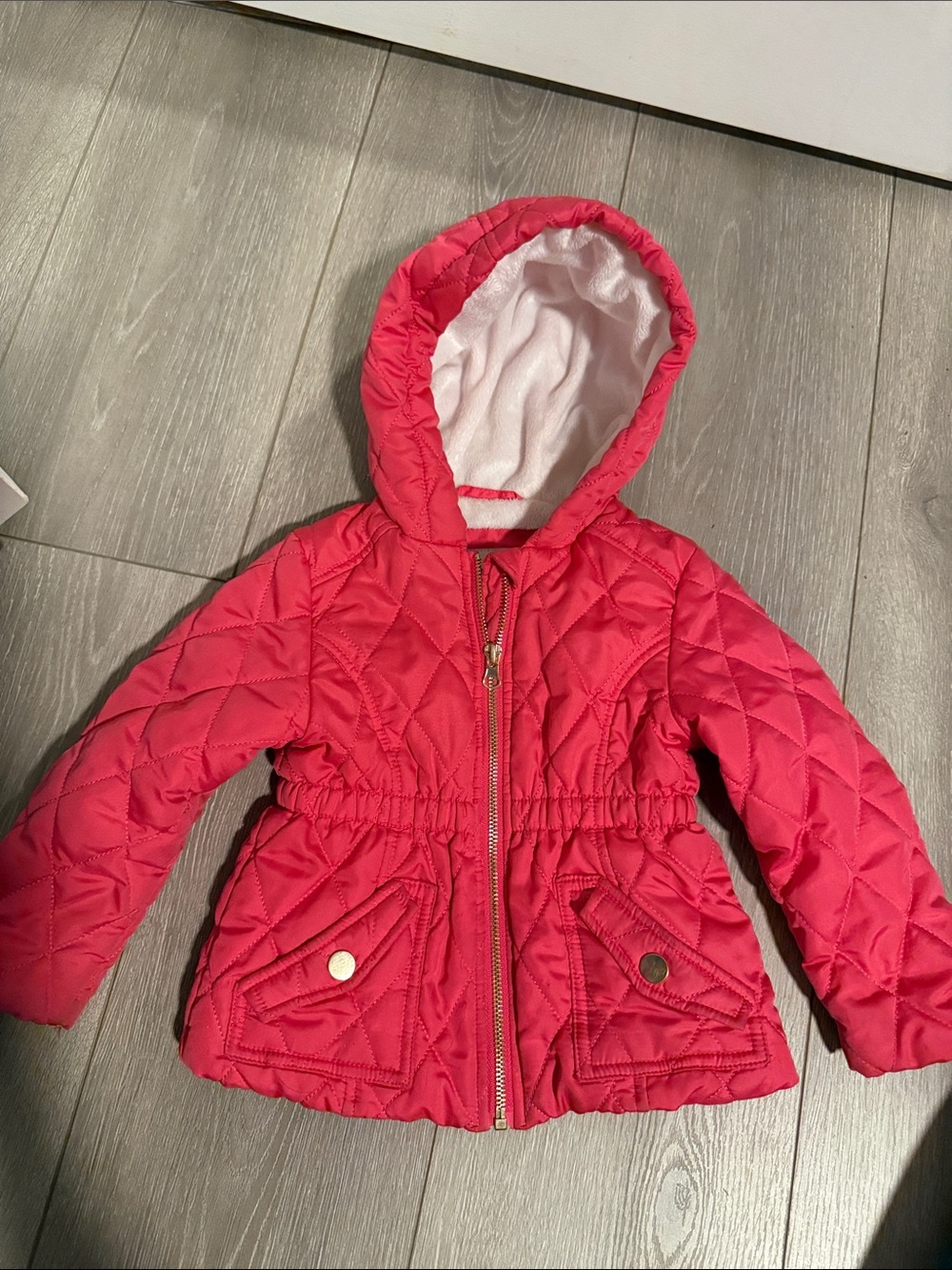 Girls' Quilted Hooded Puffer Jacket in Bright Pink